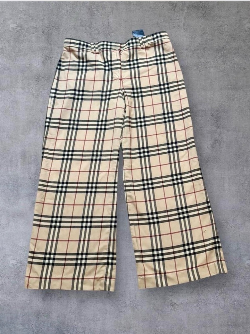 Burberry Beige Plaid Trousers with Black Check